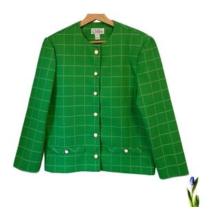 Vintage Elegant Green Checkered Blazer with beautiful buttons
